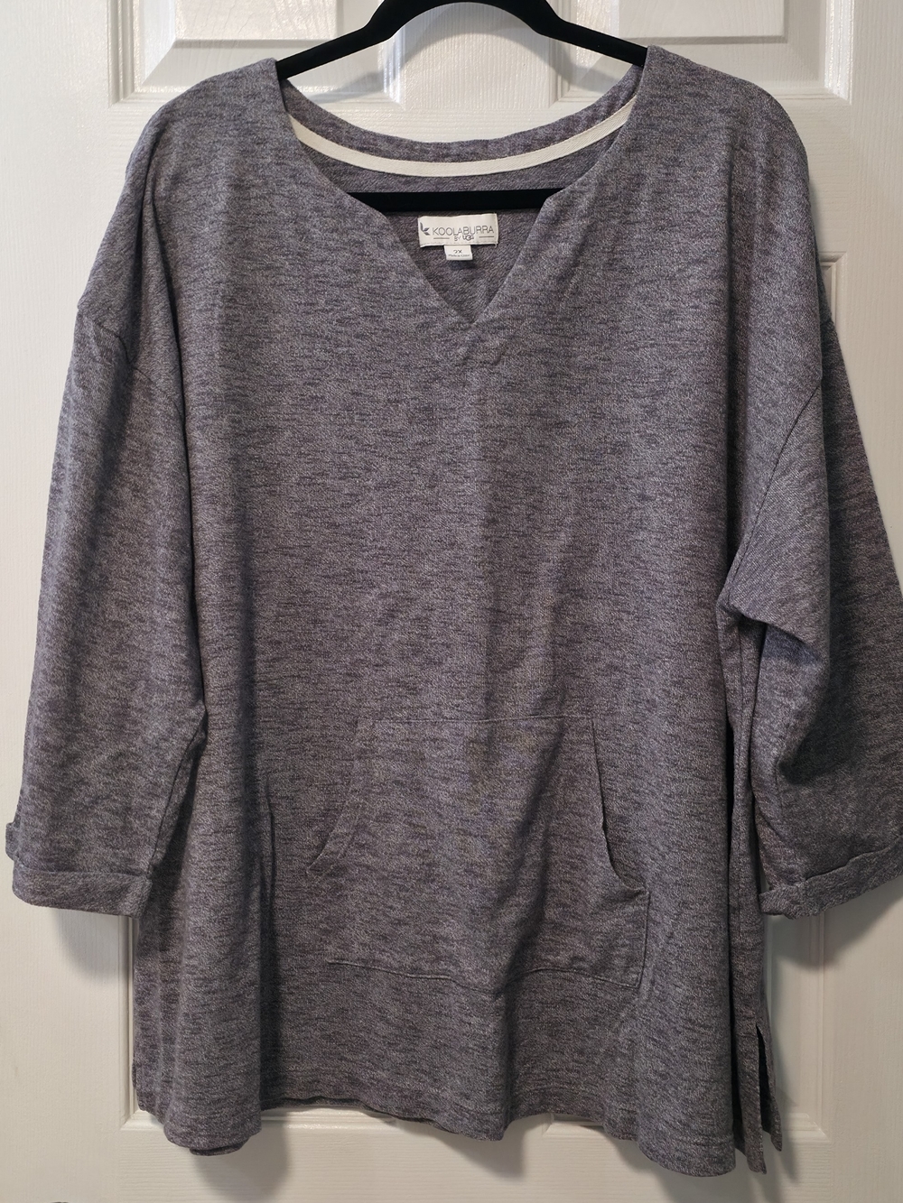 V-Neck Pullover Tunic in Heather Purple Gray